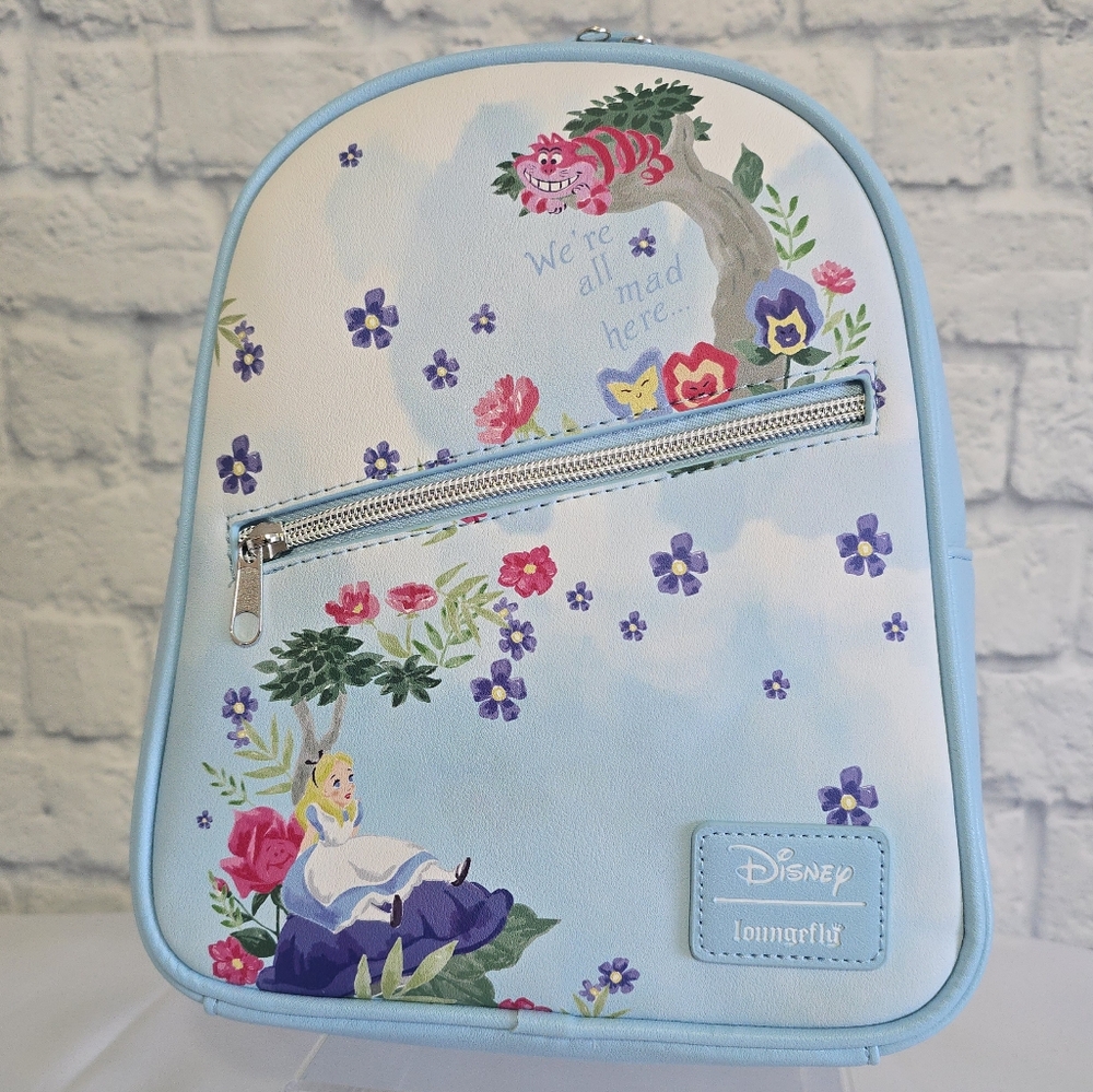Loungefly Alice in Wonderland Character Floral Mini Backpack Disney Bag Blue New